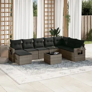 vidaXL Salon de jardin 9 pcs avec coussins gris résine tressée pas cher