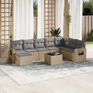 vidaXL Salon de jardin avec coussins 9 pcs beige résine tressée pas cher