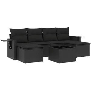 vidaXL Salon de jardin 7 pcs avec coussins noir résine tressée pas cher
