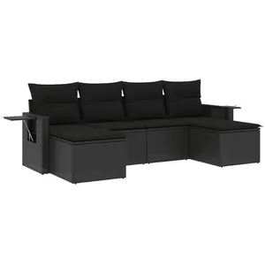 vidaXL Salon de jardin 6 pcs avec coussins noir résine tressée pas cher