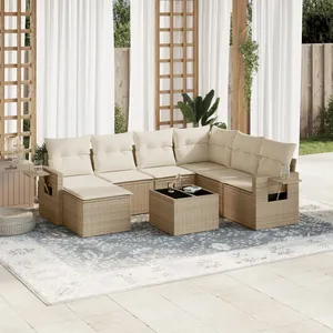 vidaXL Salon de jardin avec coussins 8 pcs beige résine tressée pas cher