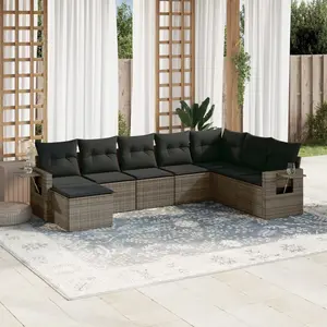 vidaXL Salon de jardin 8 pcs avec coussins gris résine tressée pas cher
