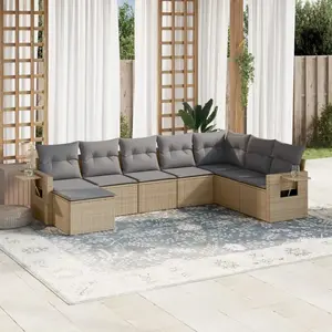 vidaXL Salon de jardin avec coussins 8 pcs beige résine tressée pas cher