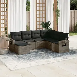 vidaXL Salon de jardin avec coussins 7 pcs gris résine tressée pas cher