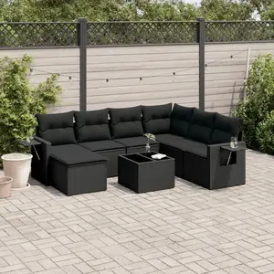 vidaXL Salon de jardin 8 pcs avec coussins noir résine tressée pas cher