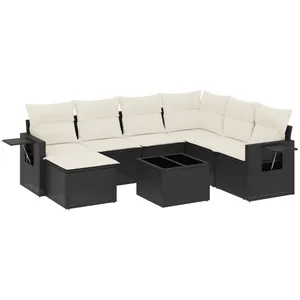 vidaXL Salon de jardin 8 pcs avec coussins noir résine tressée pas cher