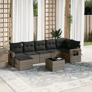 vidaXL Salon de jardin 8 pcs avec coussins gris résine tressée pas cher