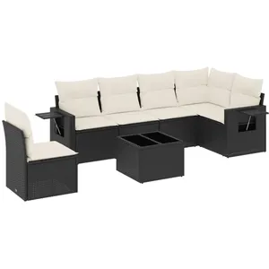 vidaXL Salon de jardin 7 pcs avec coussins noir résine tressée pas cher
