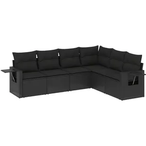 vidaXL Salon de jardin 6 pcs avec coussins noir résine tressée pas cher