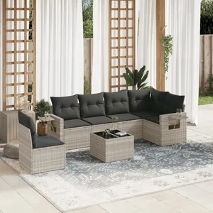 vidaXL Salon de jardin avec coussins 7 pcs gris clair résine tressée pas cher