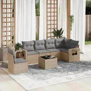 vidaXL Salon de jardin avec coussins 7 pcs beige résine tressée pas cher
