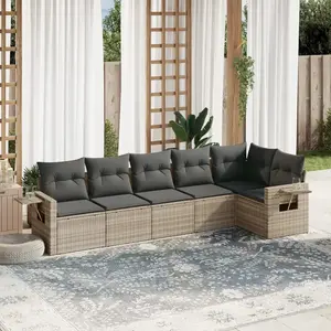 vidaXL Salon de jardin 6 pcs avec coussins gris clair résine tressée pas cher