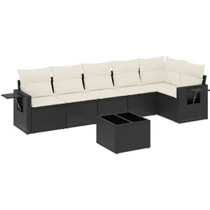 vidaXL Salon de jardin 7 pcs avec coussins noir résine tressée pas cher