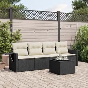 vidaXL Salon de jardin 5 pcs avec coussins noir résine tressée pas cher