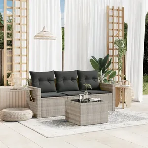vidaXL Salon de jardin 4 pcs avec coussins gris clair résine tressée pas cher