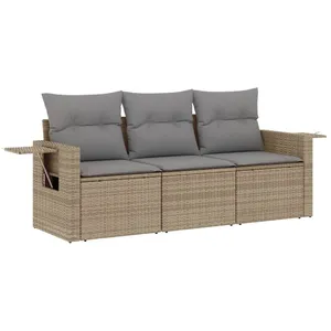 vidaXL Salon de jardin avec coussins 3 pcs beige résine tressée pas cher