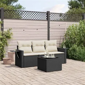 vidaXL Salon de jardin 4 pcs avec coussins noir résine tressée pas cher