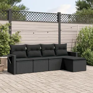 vidaXL Salon de jardin 5 pcs avec coussins noir résine tressée pas cher