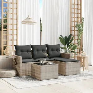 vidaXL Salon de jardin 4 pcs avec coussins gris clair résine tressée pas cher