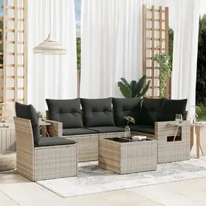 vidaXL Salon de jardin 6 pcs avec coussins gris clair résine tressée pas cher