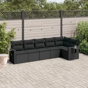 vidaXL Salon de jardin 6 pcs avec coussins noir résine tressée pas cher