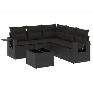 vidaXL Salon de jardin 6 pcs avec coussins noir résine tressée pas cher