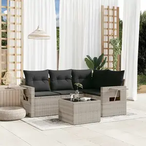 vidaXL Salon de jardin 5 pcs avec coussins gris clair résine tressée pas cher