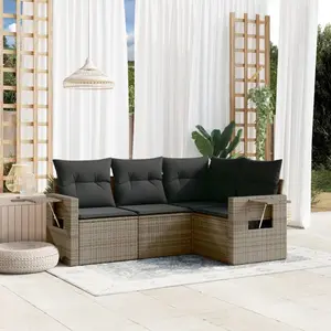 vidaXL Salon de jardin 4 pcs avec coussins gris résine tressée pas cher