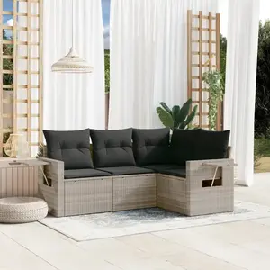 vidaXL Salon de jardin 4 pcs avec coussins gris clair résine tressée pas cher