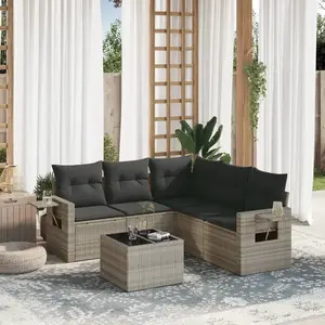 vidaXL Salon de jardin 6 pcs avec coussins gris clair résine tressée pas cher