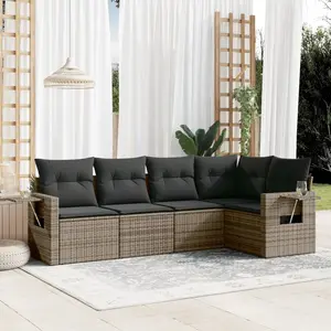 vidaXL Salon de jardin 5 pcs avec coussins gris résine tressée pas cher