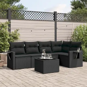 vidaXL Salon de jardin 6 pcs avec coussins noir résine tressée pas cher
