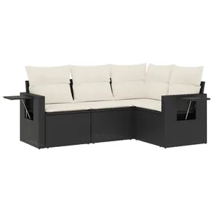 vidaXL Salon de jardin 4 pcs avec coussins noir résine tressée pas cher