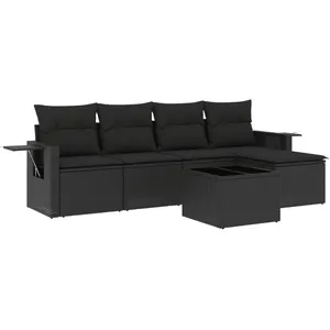 vidaXL Salon de jardin 6 pcs avec coussins noir résine tressée pas cher