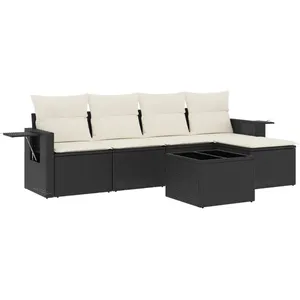vidaXL Salon de jardin 6 pcs avec coussins noir résine tressée pas cher