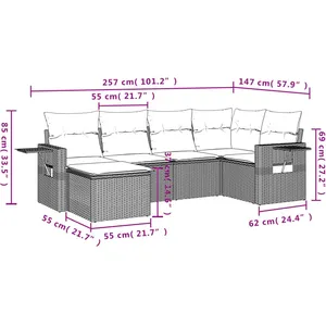 vidaXL Salon de jardin 6 pcs avec coussins noir résine tressée pas cher