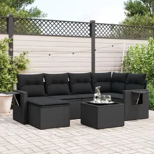 vidaXL Salon de jardin 7 pcs avec coussins noir résine tressée pas cher