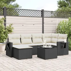 vidaXL Salon de jardin 7 pcs avec coussins noir résine tressée pas cher