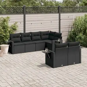 vidaXL Salon de jardin 7 pcs avec coussins noir résine tressée pas cher
