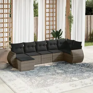 vidaXL Salon de jardin avec coussins 7 pcs gris résine tressée pas cher