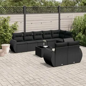 vidaXL Salon de jardin 9 pcs avec coussins noir résine tressée pas cher