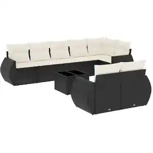 vidaXL Salon de jardin 9 pcs avec coussins noir résine tressée pas cher