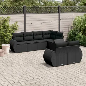 vidaXL Salon de jardin 7 pcs avec coussins noir résine tressée pas cher