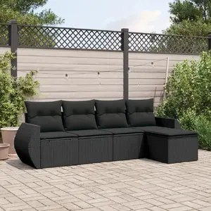 vidaXL Salon de jardin 5 pcs avec coussins noir résine tressée pas cher