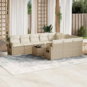 vidaXL Salon de jardin 11 pcs avec coussins beige résine tressée pas cher