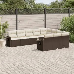 vidaXL Salon de jardin 10 pcs avec coussins marron résine tressée pas cher