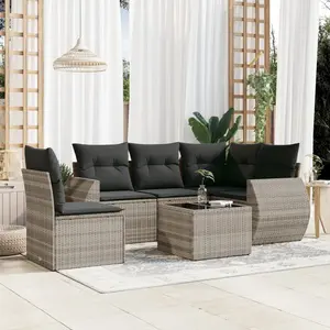 vidaXL Salon de jardin 6 pcs avec coussins gris clair résine tressée pas cher