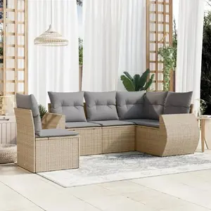 vidaXL Salon de jardin avec coussins 5 pcs beige résine tressée pas cher