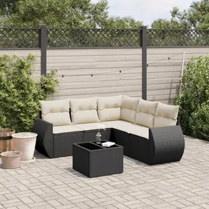 vidaXL Salon de jardin 6 pcs avec coussins noir résine tressée pas cher