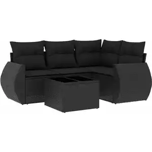 vidaXL Salon de jardin 5 pcs avec coussins noir résine tressée pas cher
